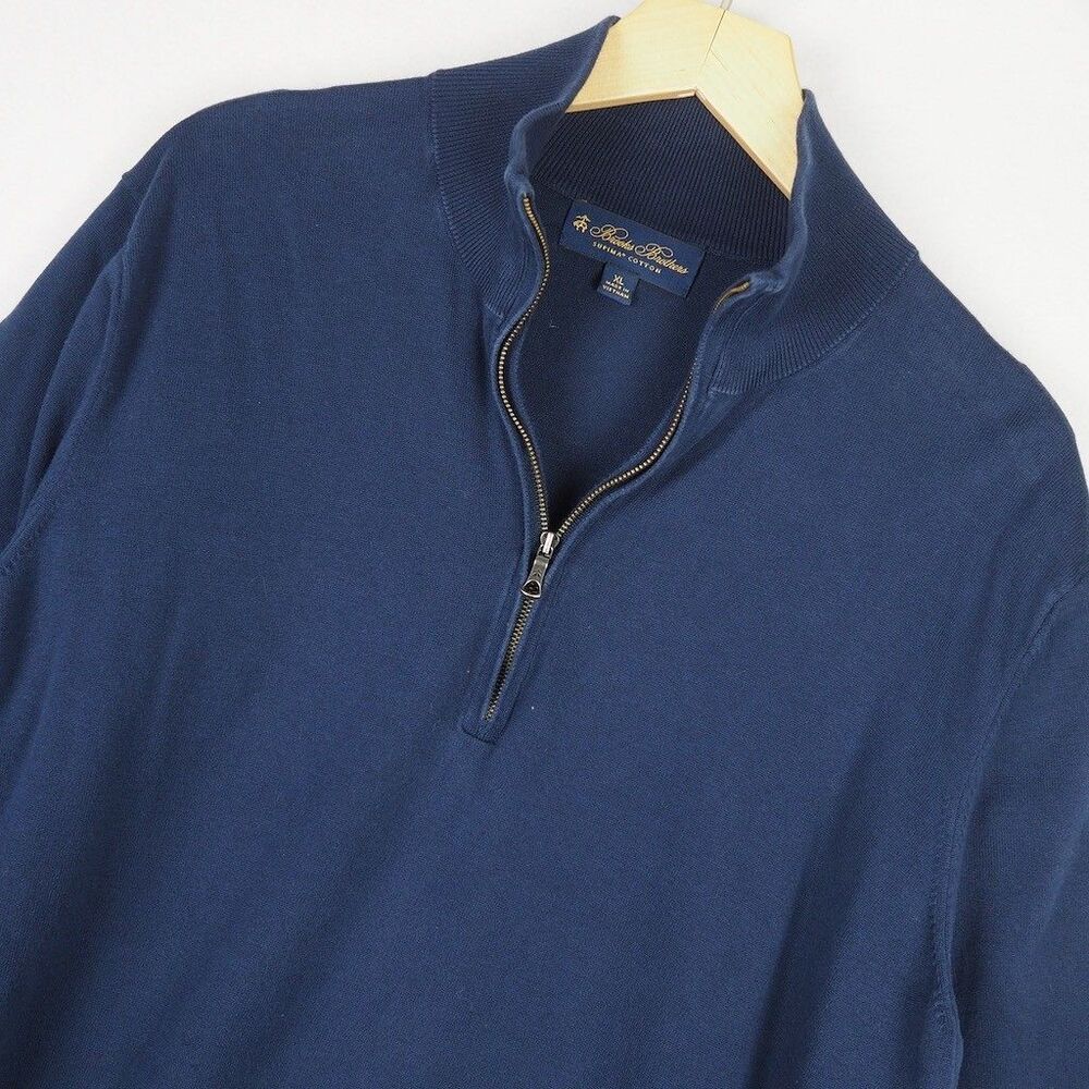 Brooks Brothers Supima Cotton 1/4 Zip Knit Sweater Mens XL Blue Golden Fleece